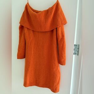 BNWT &Other Stories wool Orange Cowl Neck off shoulder Sweater dress sz medium